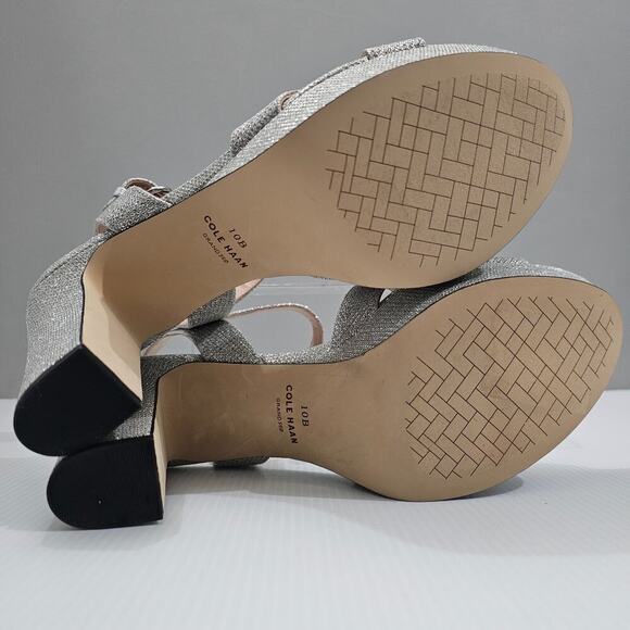 NEW Cole Haan Riannon Platform Heel Womens 10 Silver Glitter Block Heel Evening - Picture 12 of 14